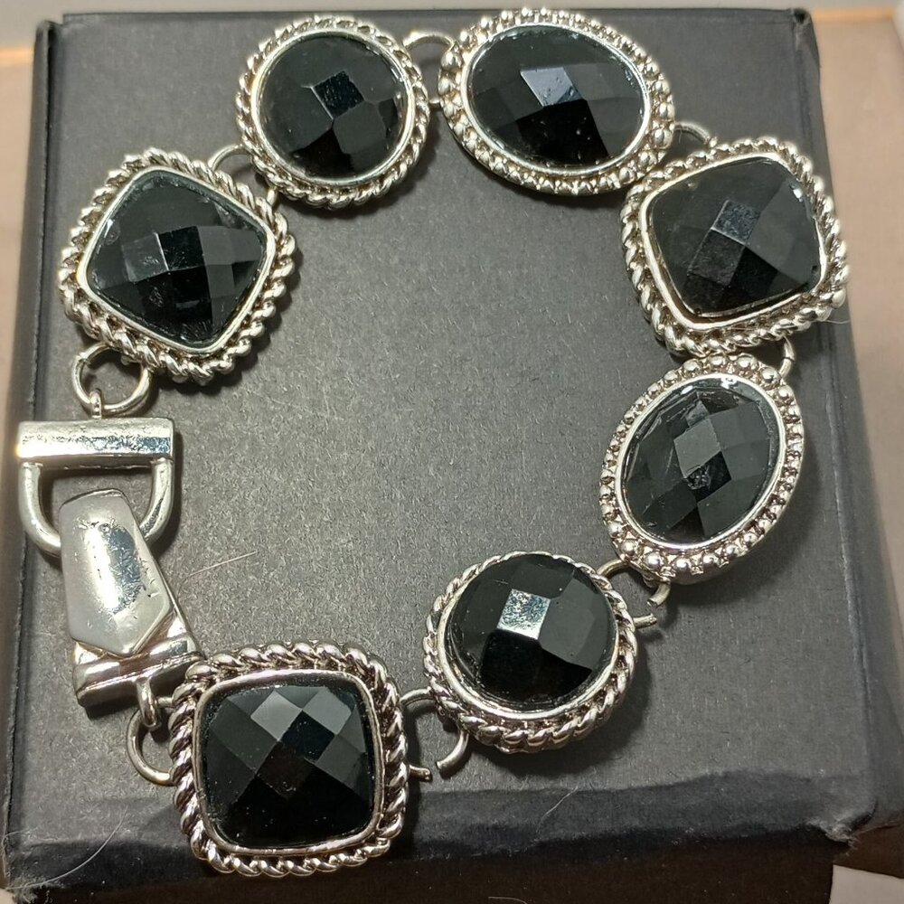 Silver Tone Black Onyx Bracelet